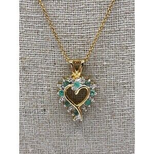 RSE 925 silver 14kt gold vermeil genuine emerald heart necklace 17.5"